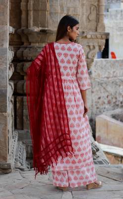 Block print pink kurta pajama set 2