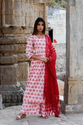 Block print pink kurta pajama set 1