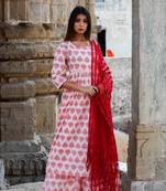 Block print pink kurta pajama set