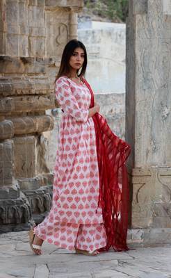 Block print pink kurta pajama set 3