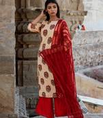 Peach block print kurta with palazzo and dupatta