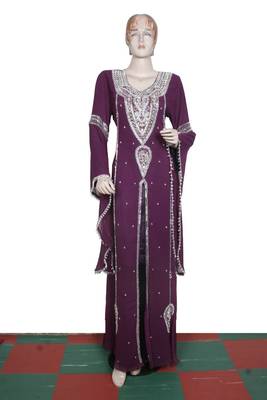 Dark wine embroidered georgette islamic kaftan 1
