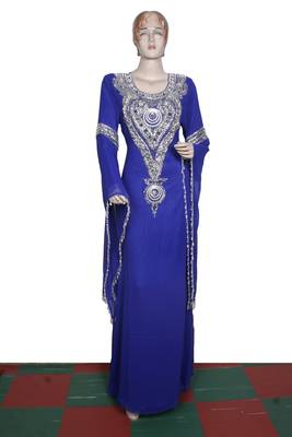 Royal blue embroidered georgette islamic kaftan 1