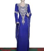 Royal blue embroidered georgette islamic kaftan
