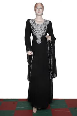 Black embroidered georgette islamic kaftan 1