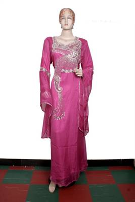 Pink embroidered georgette islamic kaftan 1