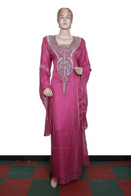 Rani pink embroidered georgette islamic kaftan 1