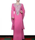 Light pink embroidered georgette islamic kaftan