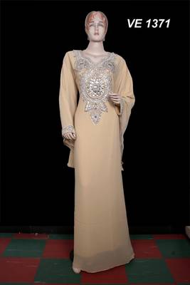 Beige embroidered georgette islamic kaftan 1