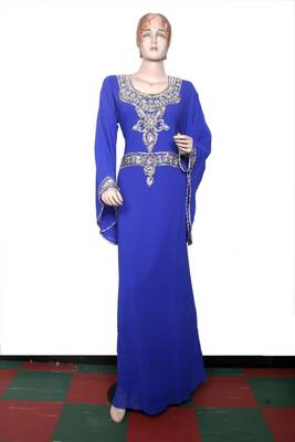 Blue embroidered georgette islamic kaftan 1