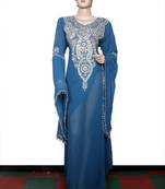Teal green embroidered georgette islamic kaftan