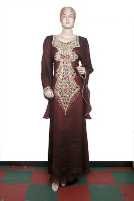 Brown embroidered georgette islamic kaftan 1