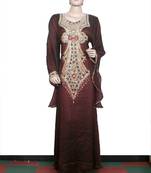 Brown embroidered georgette islamic kaftan