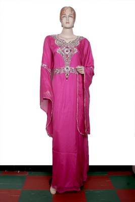 Rani pink embroidered georgette islamic kaftan 1