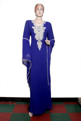 Dark blue embroidered georgette islamic kaftan 1