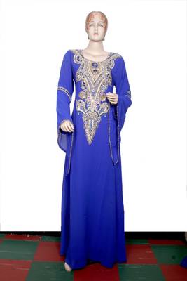 Royal blue embroidered georgette islamic kaftan 1