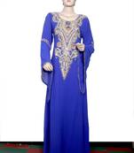 Royal blue embroidered georgette islamic kaftan