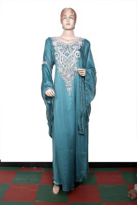 Teal green embroidered georgette islamic kaftan 1