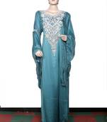 Teal green embroidered georgette islamic kaftan