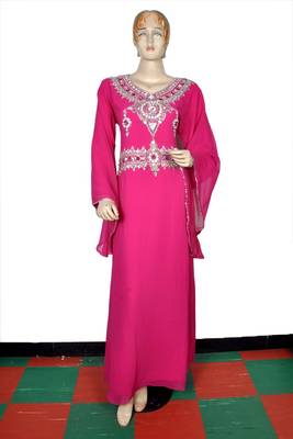 Pink embroidered georgette islamic kaftan 1