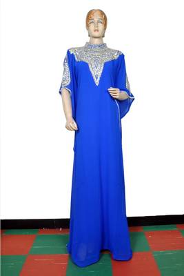 Blue embroidered georgette islamic kaftan 1