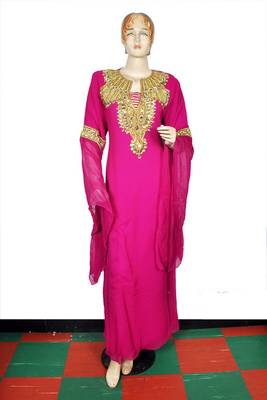 Rani pink embroidered georgette islamic kaftan 1