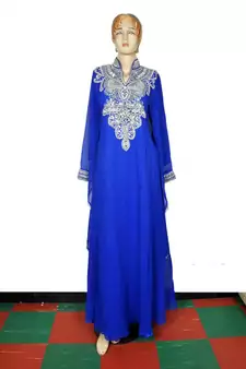 Royal blue embroidered georgette islamic kaftan