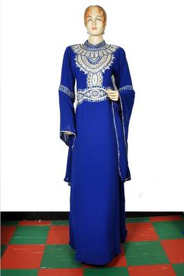 Royal blue embroidered georgette islamic kaftan 1