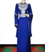 Royal blue embroidered georgette islamic kaftan