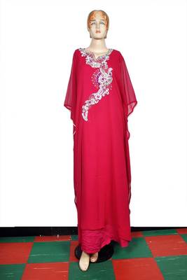 Rani pink embroidered georgette islamic kaftan 1