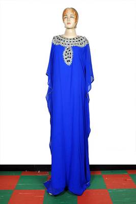 Blue embroidered georgette islamic kaftan 1