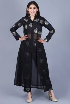 Black Jewel Jacket Style Kurti with Straight Pants 1