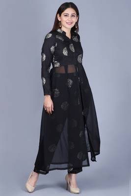 Black Jewel Jacket Style Kurti with Straight Pants 2