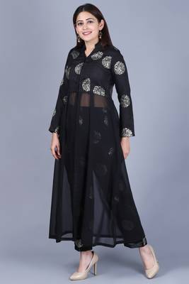 Black Jewel Jacket Style Kurti with Straight Pants 3
