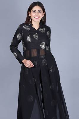 Black Jewel Jacket Style Kurti with Straight Pants 4