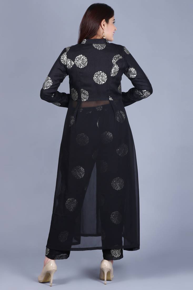 Black Jewel Jacket Style Kurti with Straight Pants