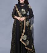 Black Gold Georgette Banarsi Floor Length Kurti with Black Mirror Work Paisley Net Dupatta