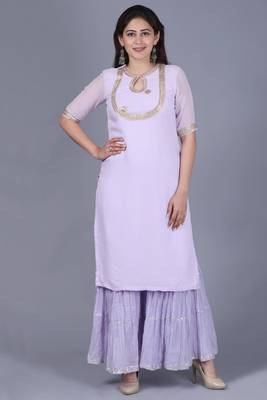 Lavender Georgette Short Kurti with Gathered Sharara 1
