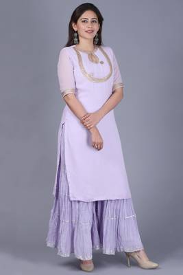 Lavender Georgette Short Kurti with Gathered Sharara 2