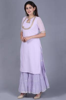 Lavender Georgette Short Kurti with Gathered Sharara 3