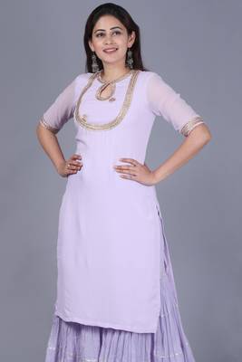Lavender Georgette Short Kurti with Gathered Sharara 4