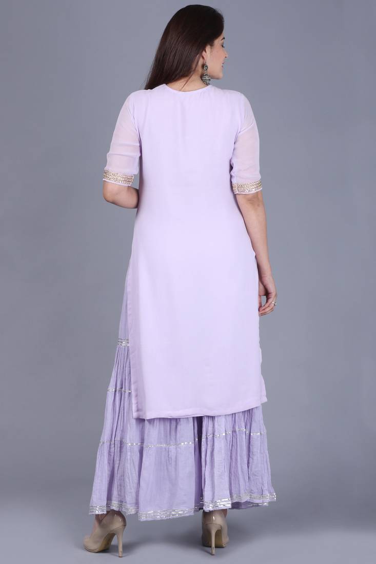 Lavender Georgette Short Kurti with Gathered Sharara