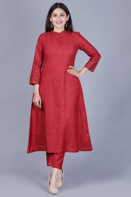 Classic Maroon Flared Kurti with Straight Pants 1
