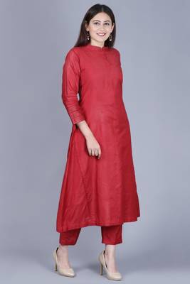 Classic Maroon Flared Kurti with Straight Pants 2