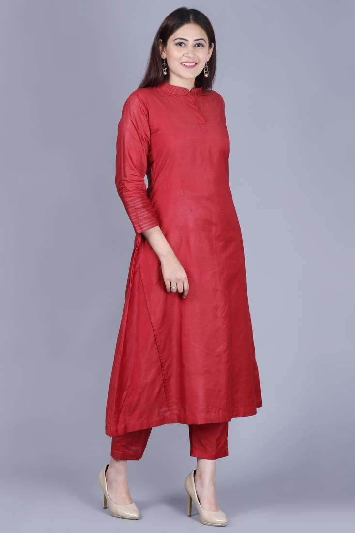 Classic Maroon Flared Kurti with Straight Pants