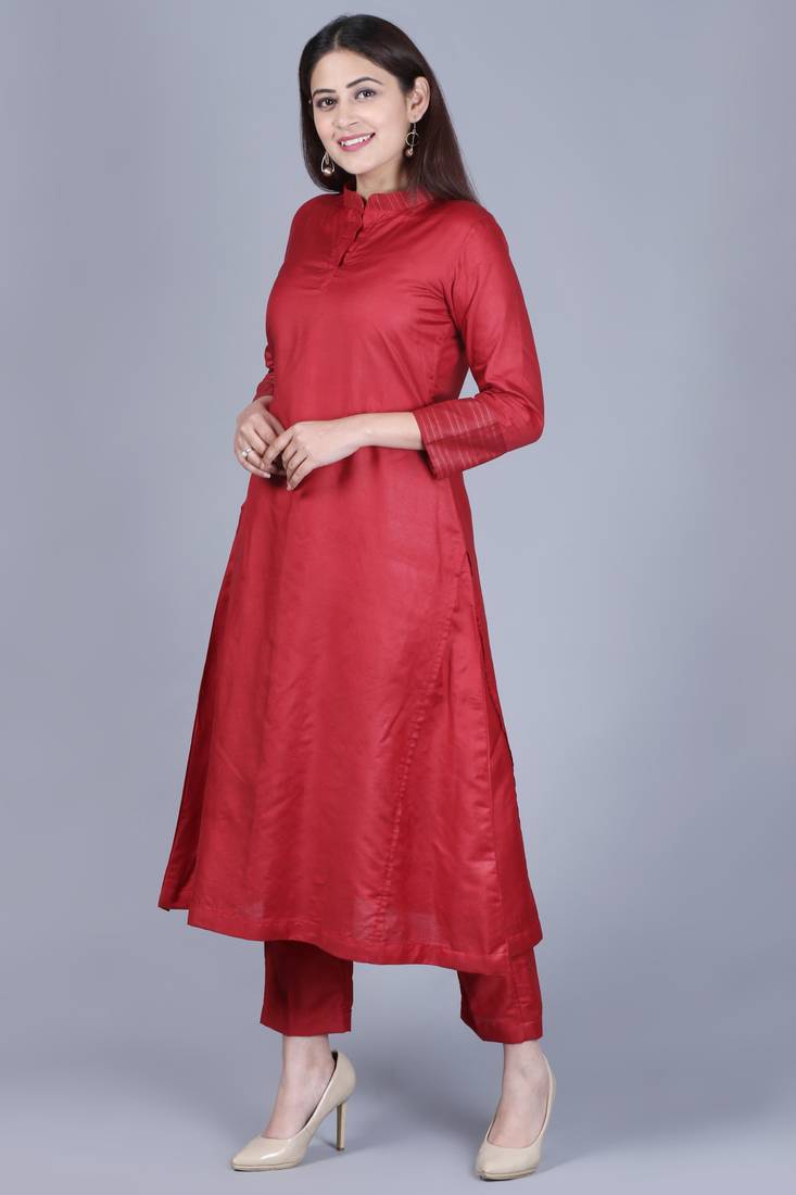 Classic Maroon Flared Kurti with Straight Pants