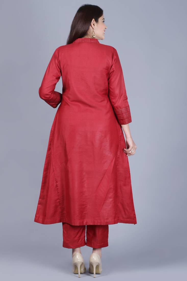Classic Maroon Flared Kurti with Straight Pants