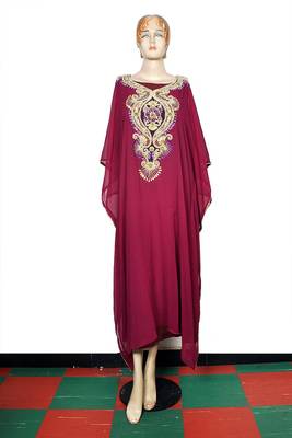 Wine embroidered georgette islamic kaftan 1