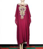 Wine embroidered georgette islamic kaftan
