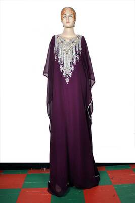 Dark purple embroidered georgette islamic kaftan 1